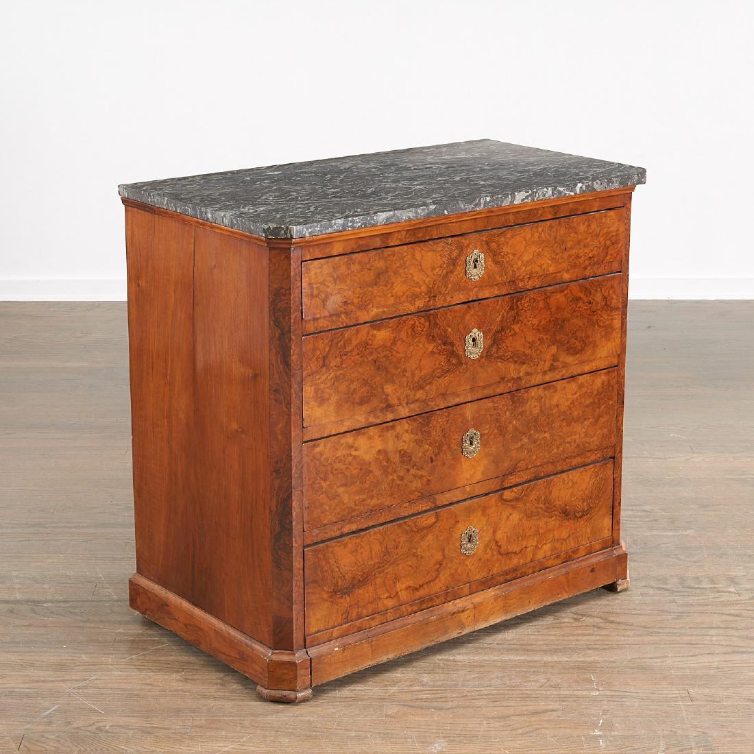 Louis Philippe burlwood secretaire commode: Louis Philippe burlwood secretaire commode, 19th c., France, with drop front door opening to leather lined writing surface and two fitted drawers, 33"h x 35"w x 20"d Provenance: From the Collection of