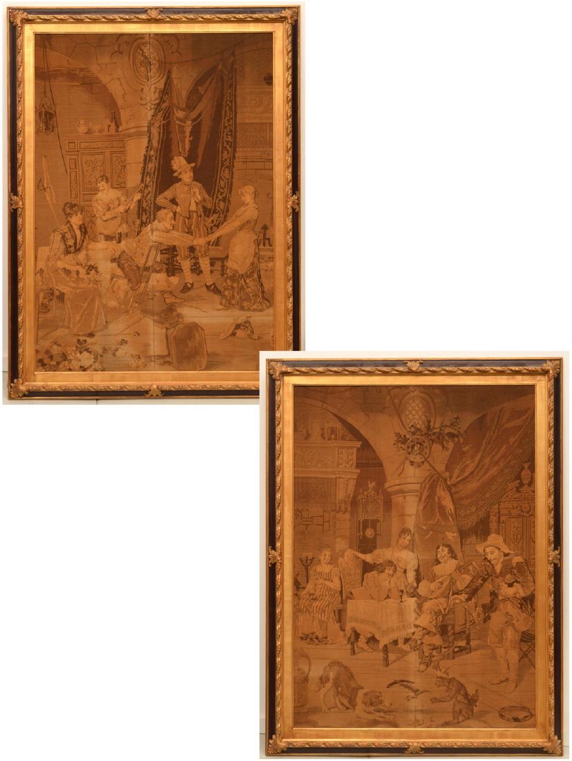 Pair large Belgian style framed tapestries (1 of 10)