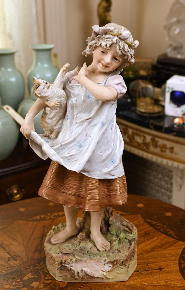 Large Royal Dux porcelain figure of girl with cat (1 of 9)