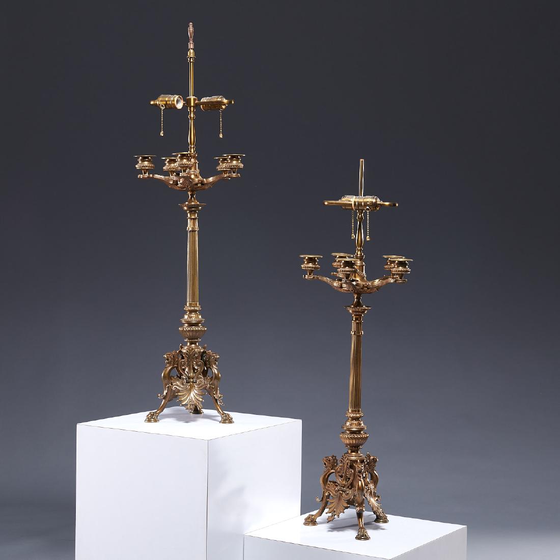 Pair Louis Philippe bronze candelabra lamps (1 of 8)