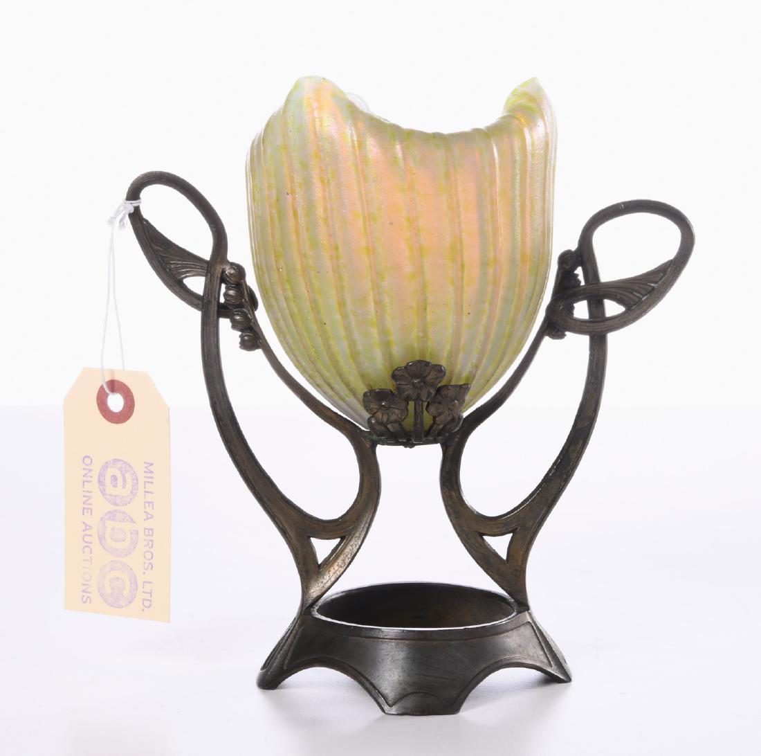 Loetz style Art Nouveau glass vase on metal mount (1 of 6)