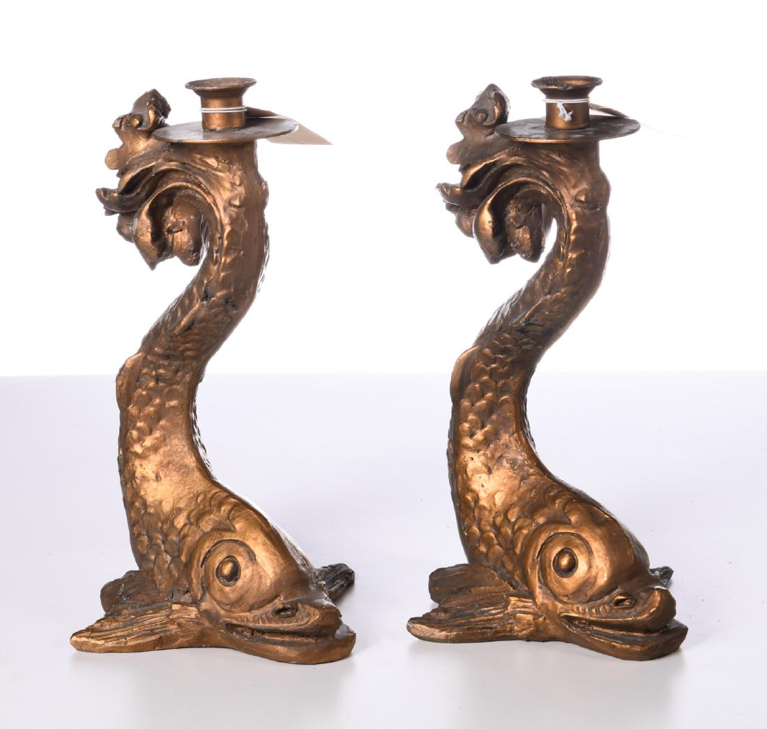 Pair Baroque style gilt dolphin candlesticks (1 of 4)