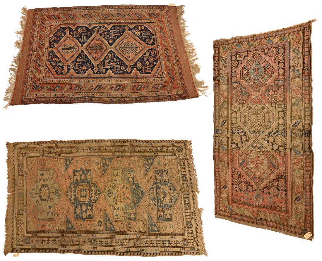 (3) Old Caucasian area rugs (1 of 10)