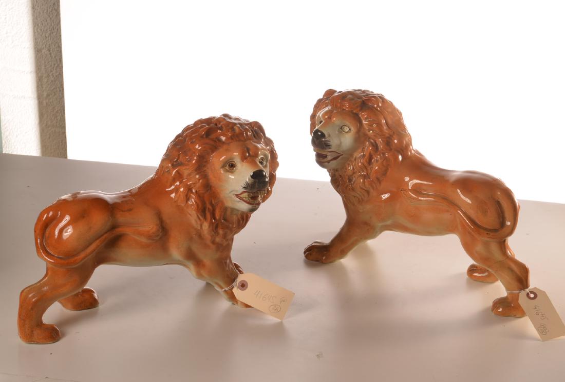 Pair English Staffordshire glazed ceramic lions (1 of 7)