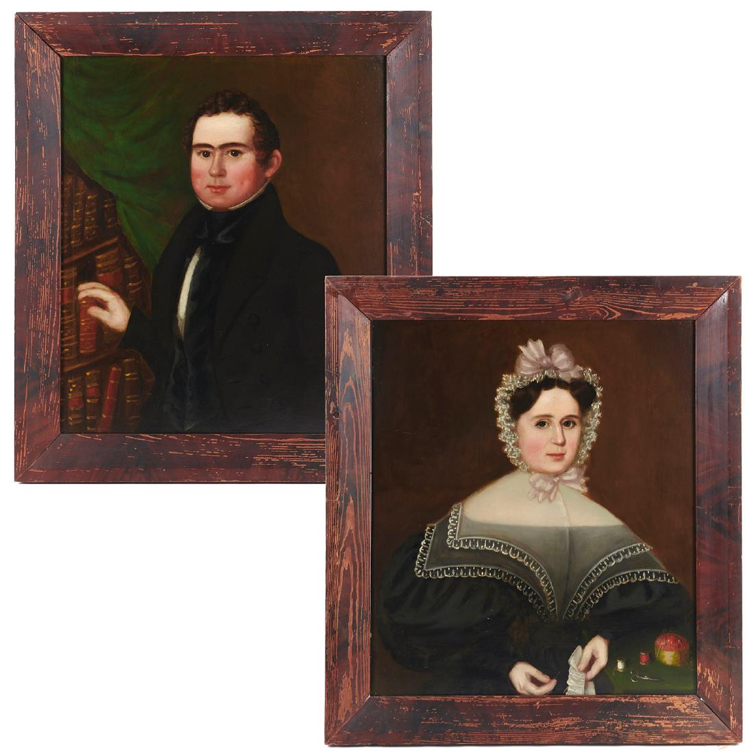 Pair Columbia County area folk portrait paintings (1 of 10)