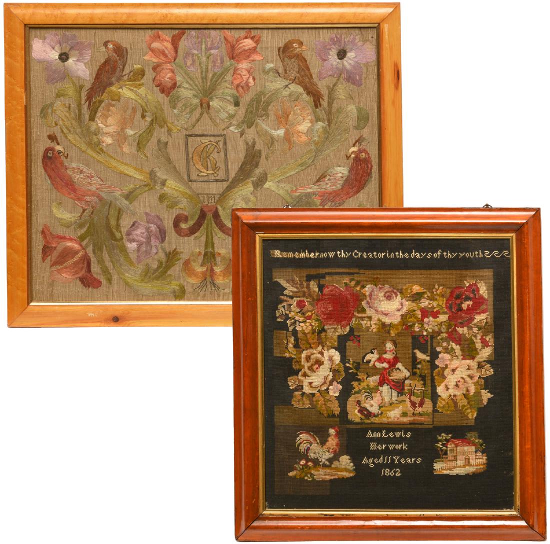 Antique needlepoint & Nouveau crewel work panels (1 of 10)