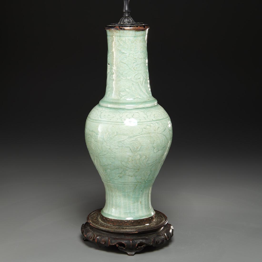 Antique Yaozhou celadon vase mounted as a lamp (1 of 10)