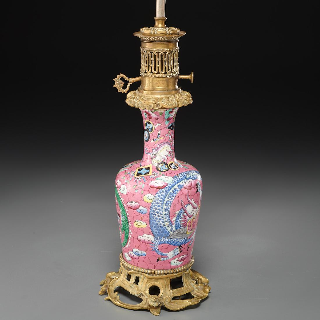 Chinese famille rose dragon vase lamp (1 of 8)