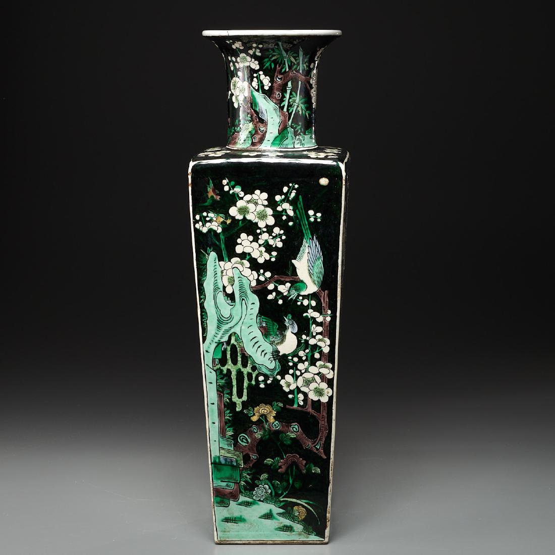 Chinese square form Famille Noire vase (1 of 10)