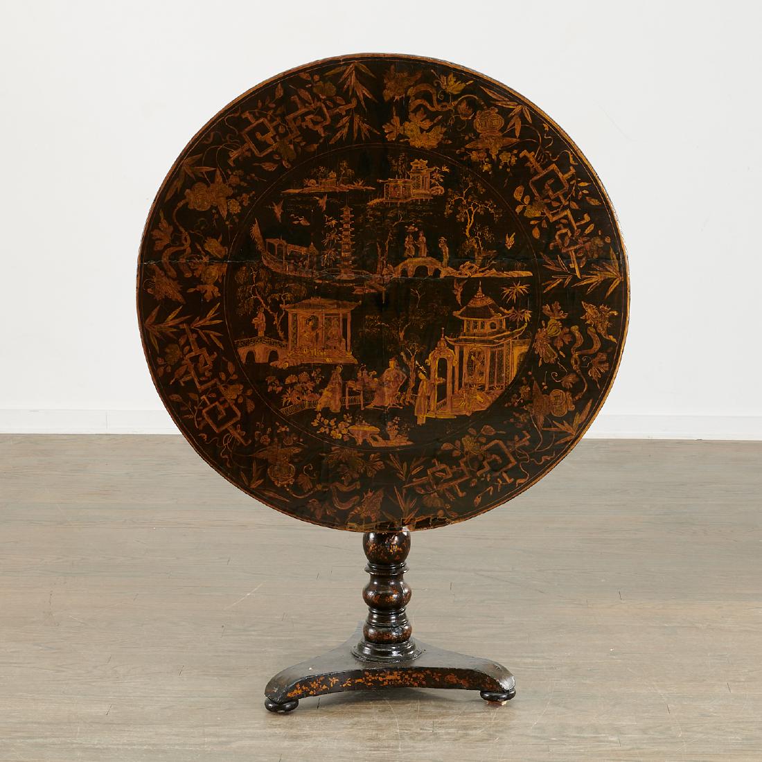 Chinese Export black lacquer tilt top tea table (1 of 10)