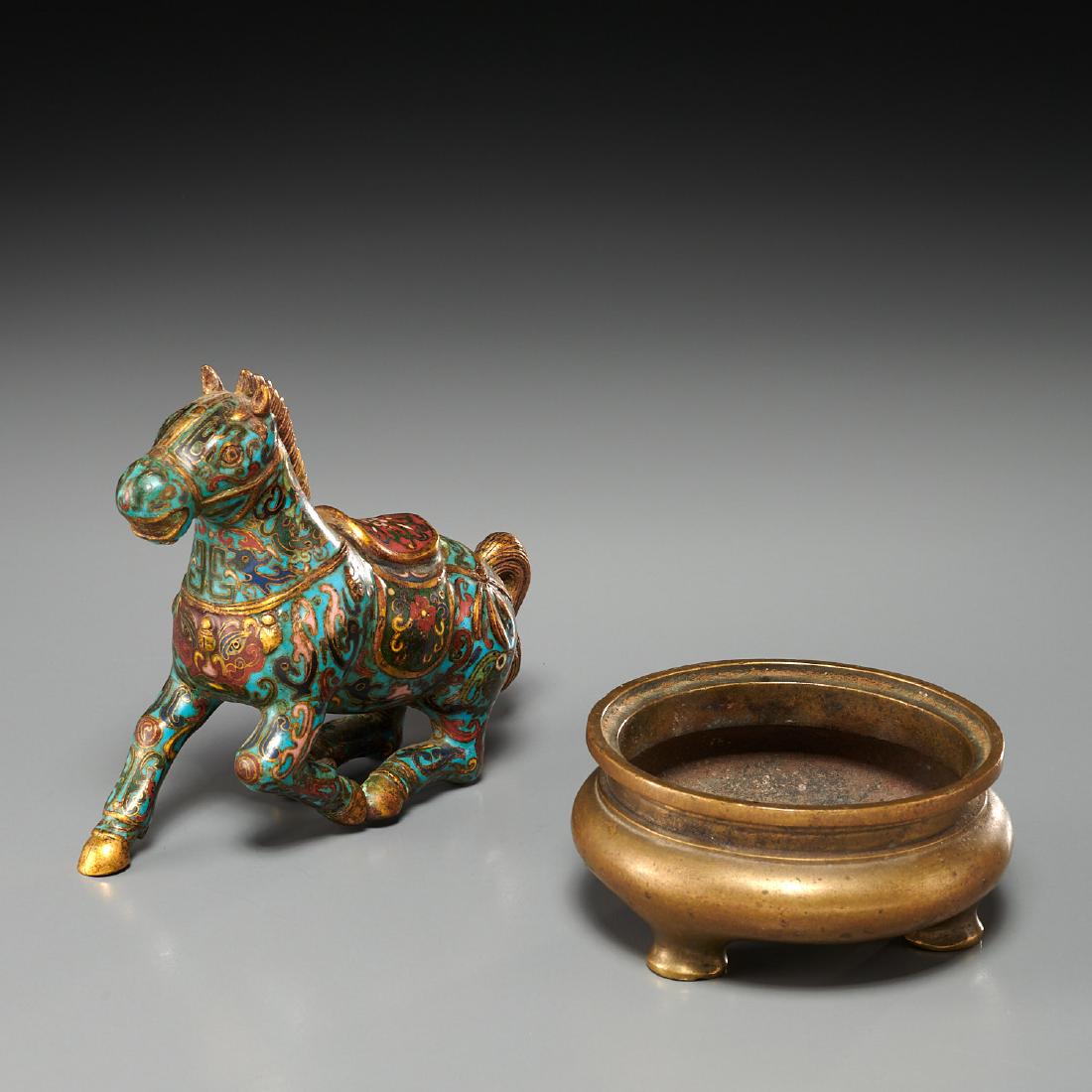 Chinese bronze censer and cloisonne horse (1 of 9)
