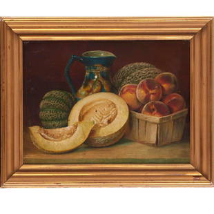 William Mason Brown (attrib.), painting: William Mason Brown (attrib.), painting, Attributed to William Mason Brown (American, 1828-1898), Still Life, oil on canvas, unsigned, framed, 11.5"h x 15.5"w (sight), 16"h x 20"w (frame)