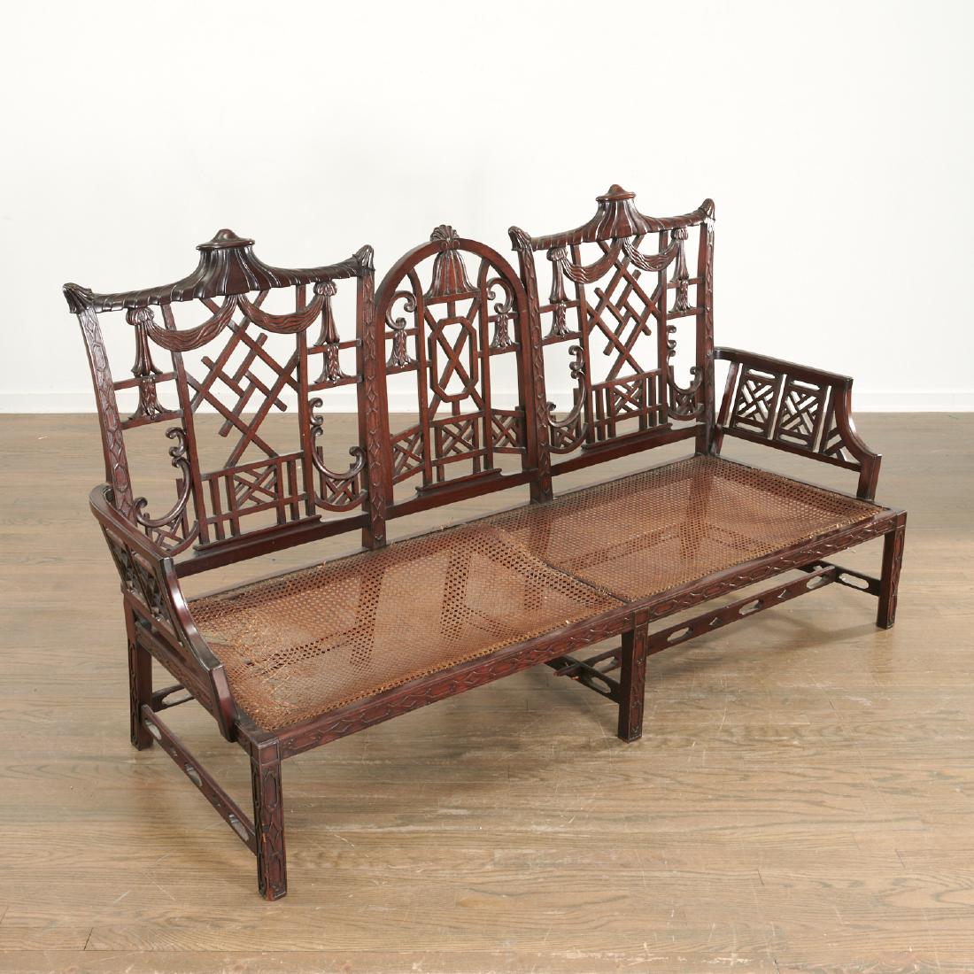 Chinese Chippendale style mahogany settee (1 of 9)