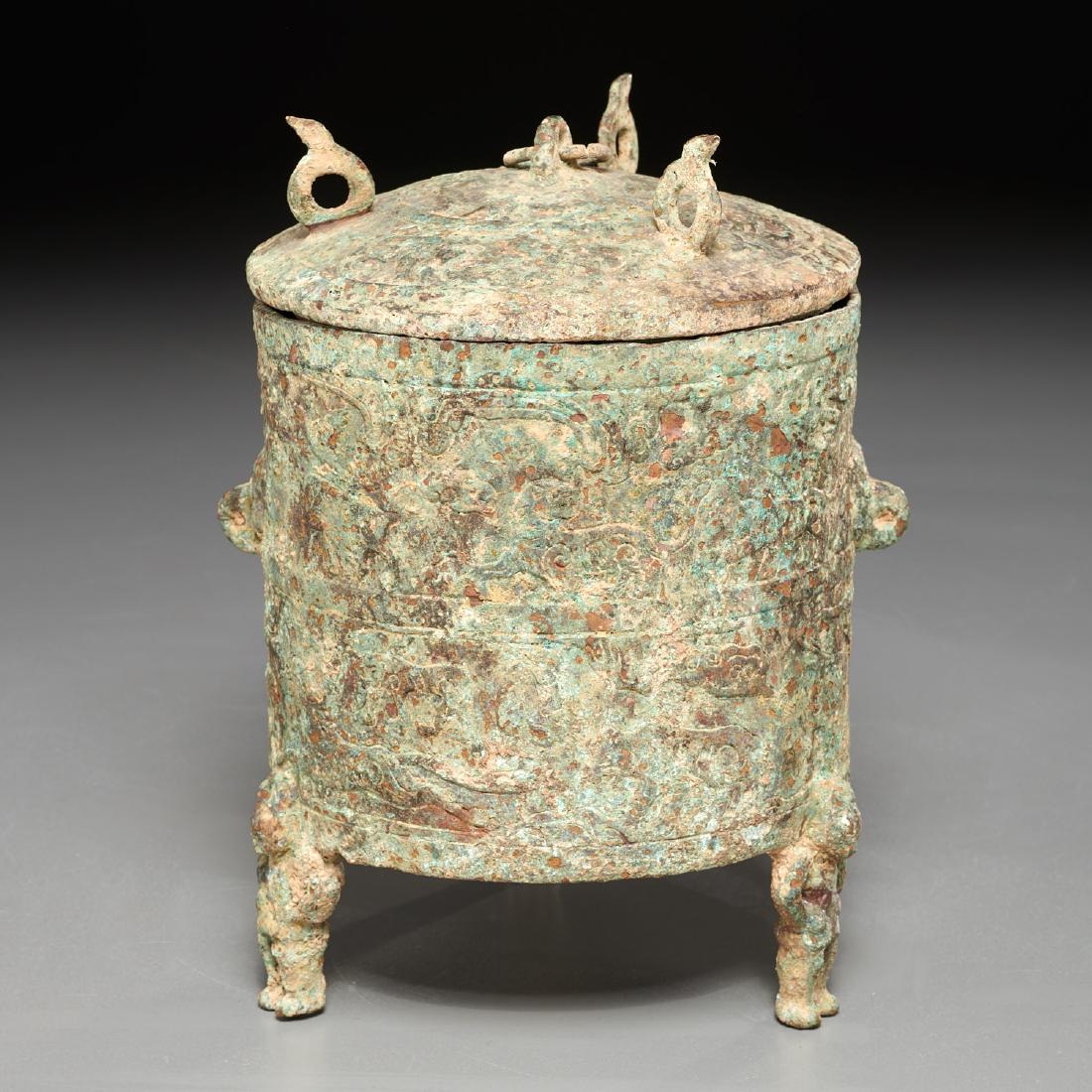 Archaic Chinese bronze lidded vessel (1 of 10)