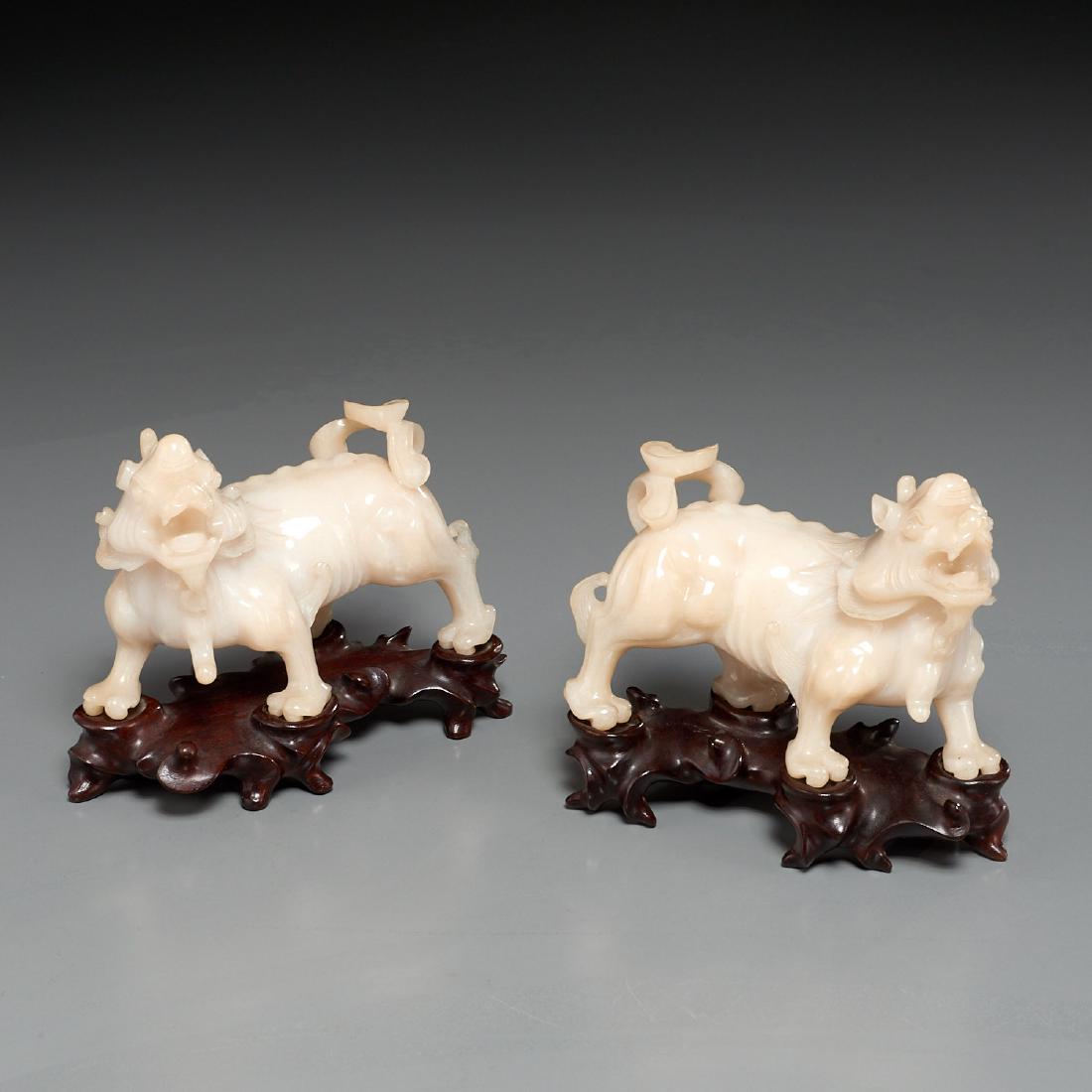 Pair Chinese carved white jade Pixiu (1 of 6)