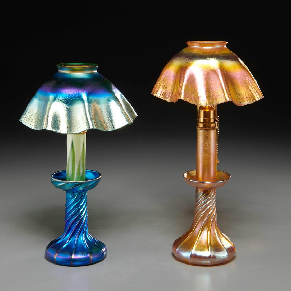(2) Louis Comfort Tiffany candle stick lamps (1 of 10)