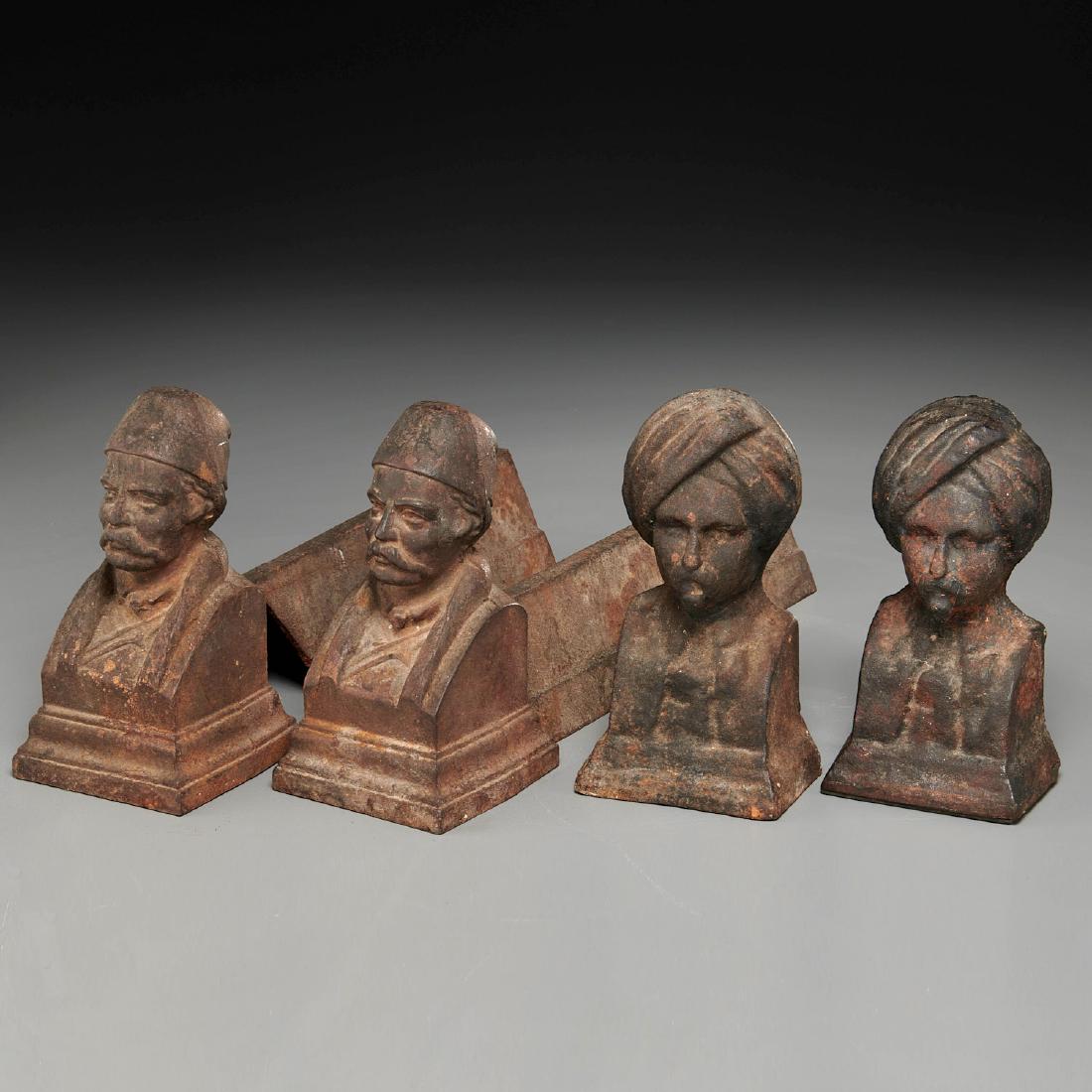 (2) pairs rare Orientalist cast iron fire dogs (1 of 10)