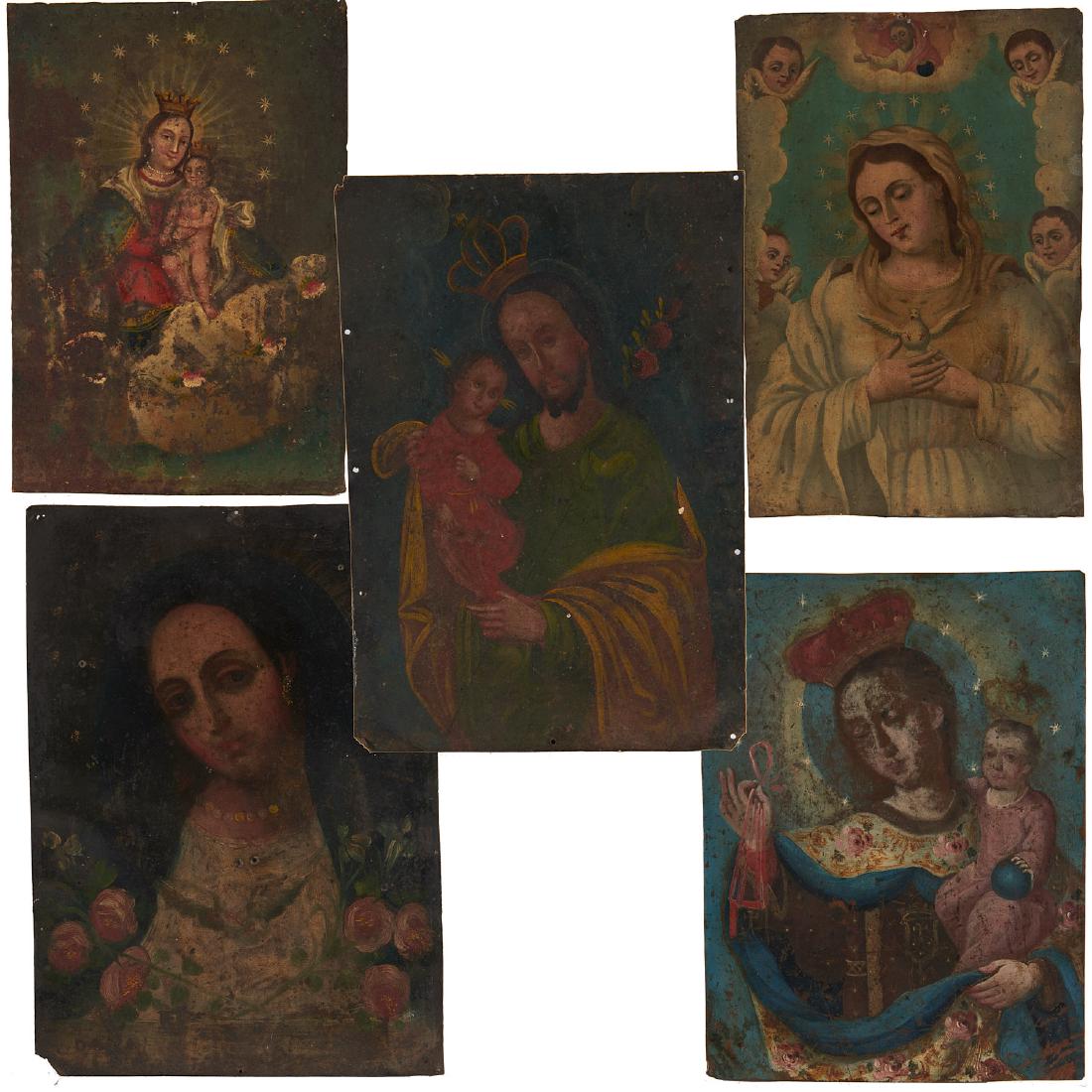 Spanish Colonial School, (5) tin Retablos (1 of 6)