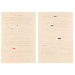 Alison Knowles, mixed media, 1987: Alison Knowles, mixed media, 1987, Alison Knowles (American,b. 1933), "North Winter Song", graphite text, marker and paper collage on paper, in two parts, no signature observed, unframed, 22"h x 15"w