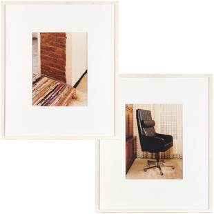 Jorg Sasse, (2) photographs, 1988: Jorg Sasse, (2) photographs, 1988, Jorg Sasse (German, b. 1962), "Chair" and "Rug", two chromogenic prints, framed, series and number in pencil on reverse: W-88-07-03 #2/6, W-88-07-14 #3/6, 11"h x 14"