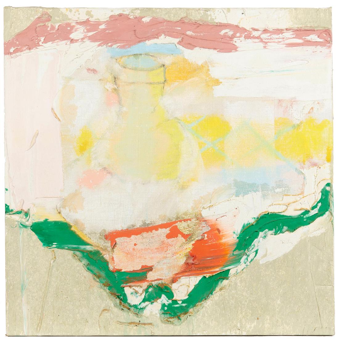 Michael Goldberg, painting, 1964: Michael Goldberg, painting, 1964, Michael Goldberg (American, 1924-2007), "Little Jug", oil on canvas, titled verso, gallery label verso with artist, title and date, unframed, 18"h x 18"w Provenance: