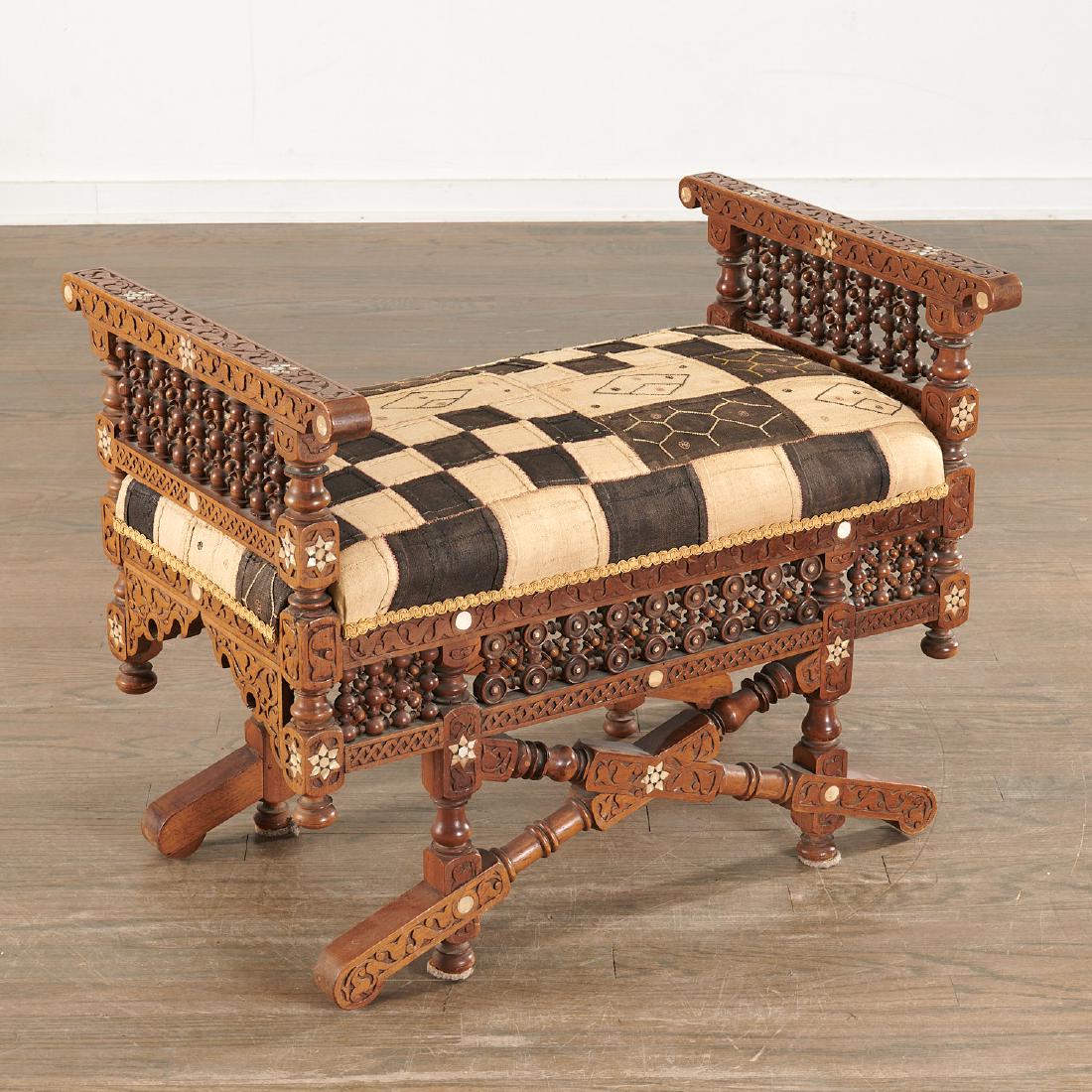 Moroccan or Syrian inlaid Mousharabi bench (1 of 7)