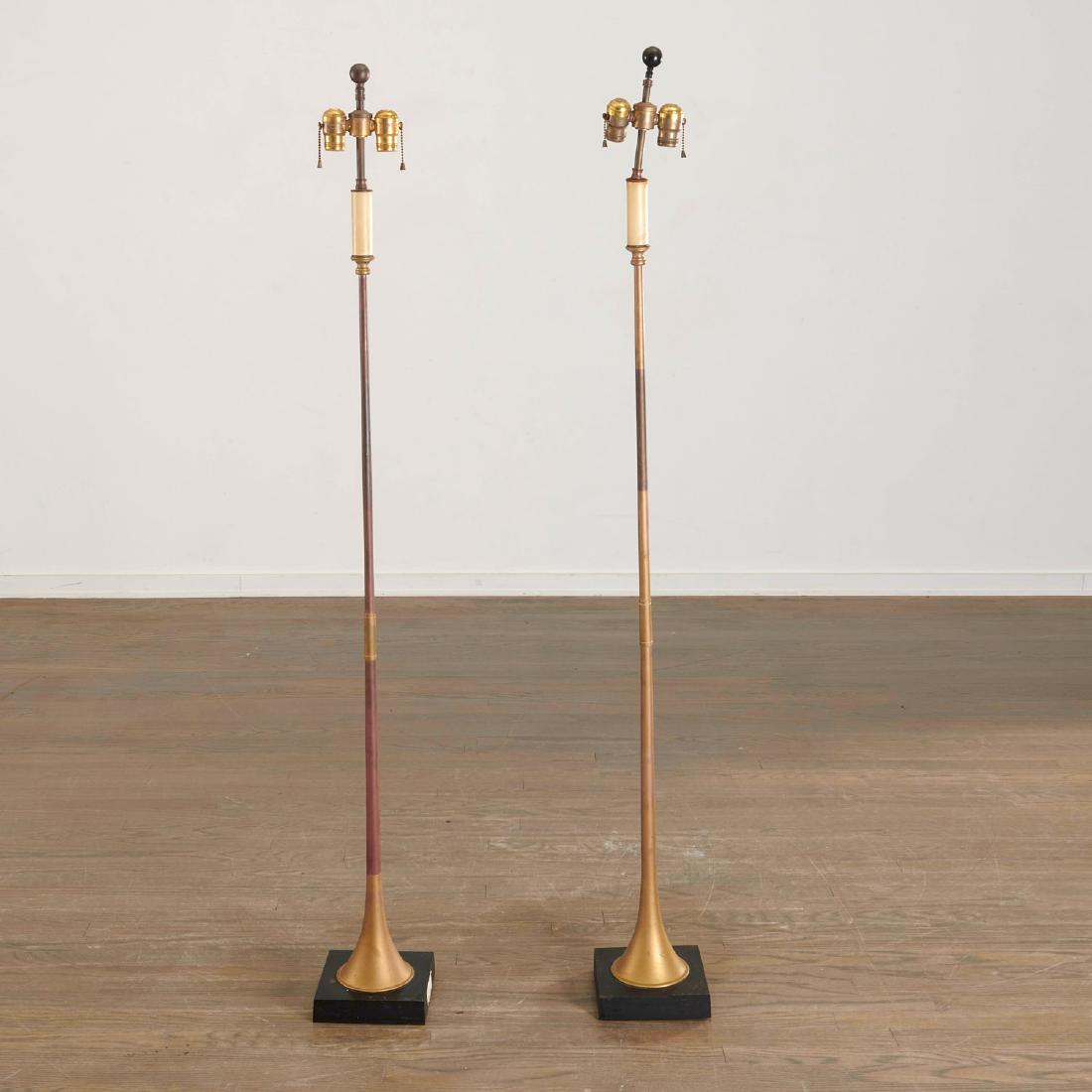 Pair Heraldic brass trumpet floor lamps (1 of 9)