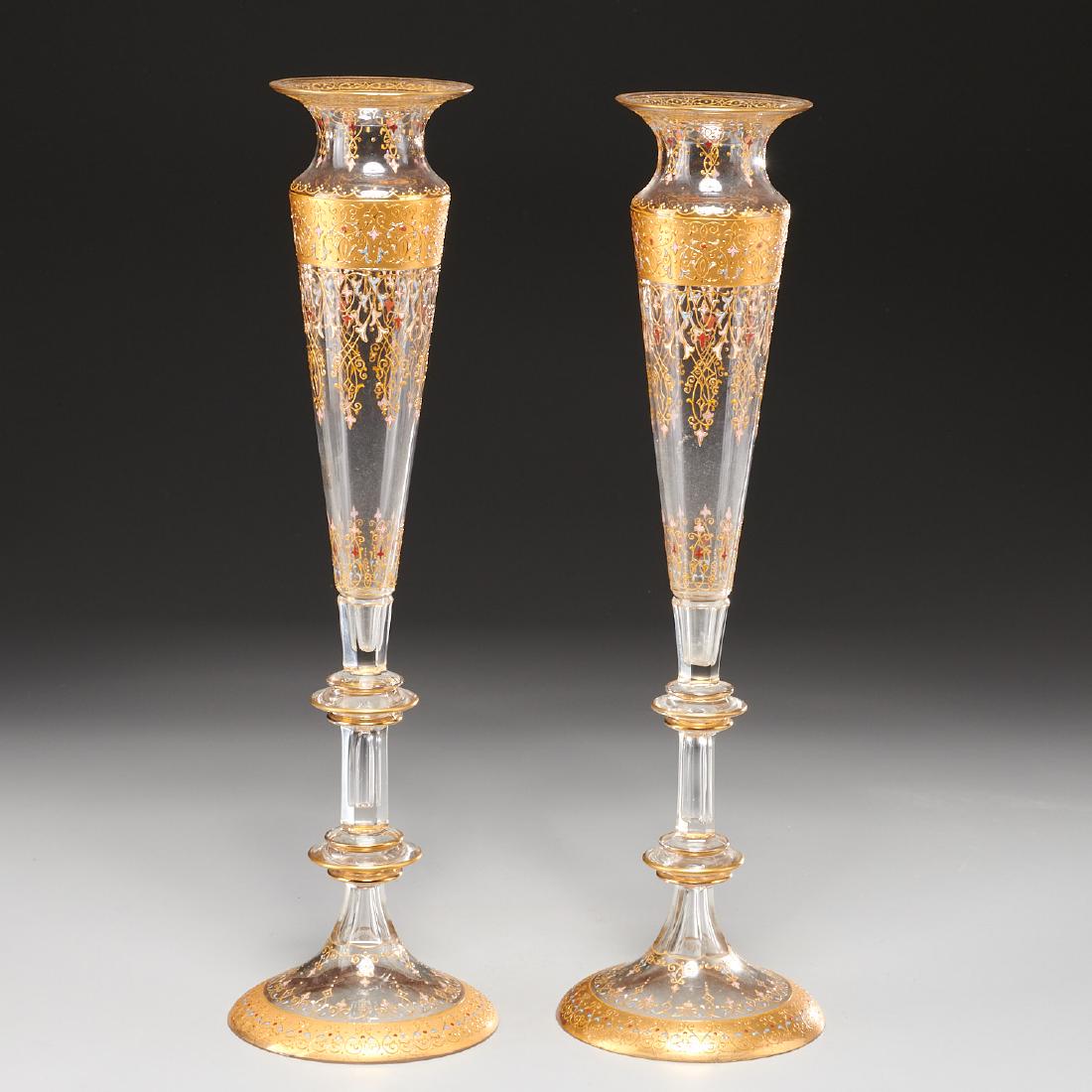 Nice pair Bohemian gilt glass trumpet vases (1 of 8)