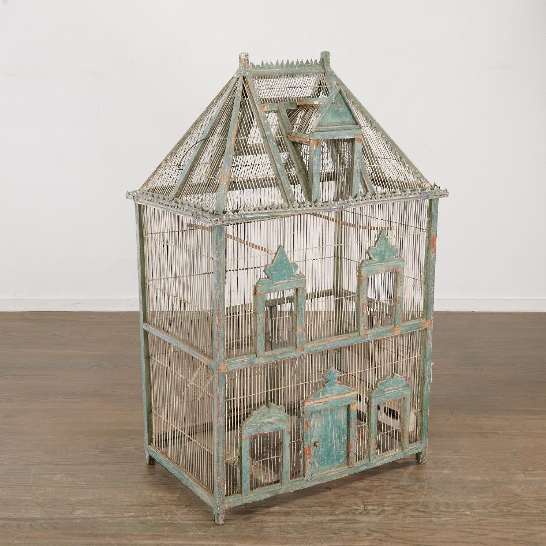 Large French painted wood and wirework birdcage (1 of 9)