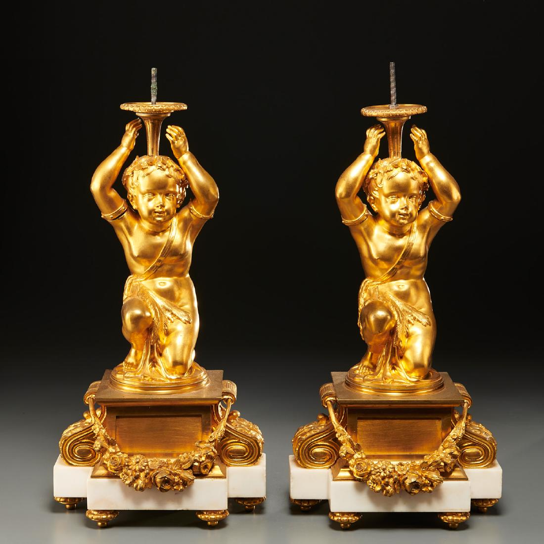 Pair large Louis XVI style gilt bronze pedestals (1 of 10)