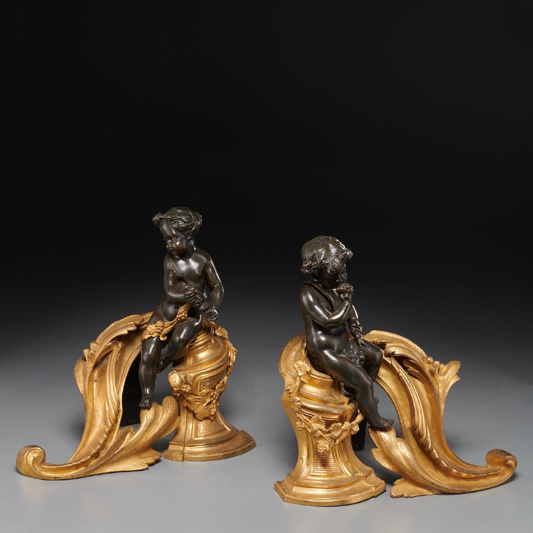 Fine pair Louis XV bronze putto chenets (1 of 7)