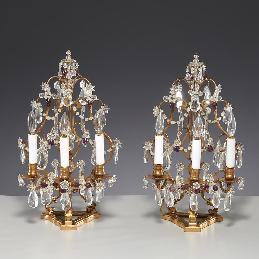 Pair gilt metal and crystal candelabra table lamps (1 of 8)