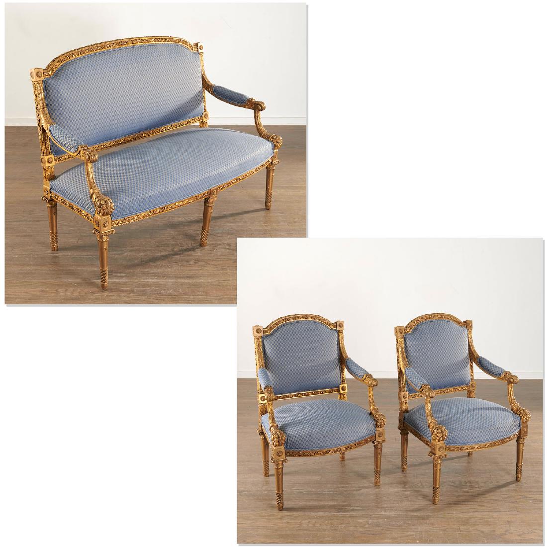 Louix XVI style 3-piece giltwood salon suite (1 of 10)