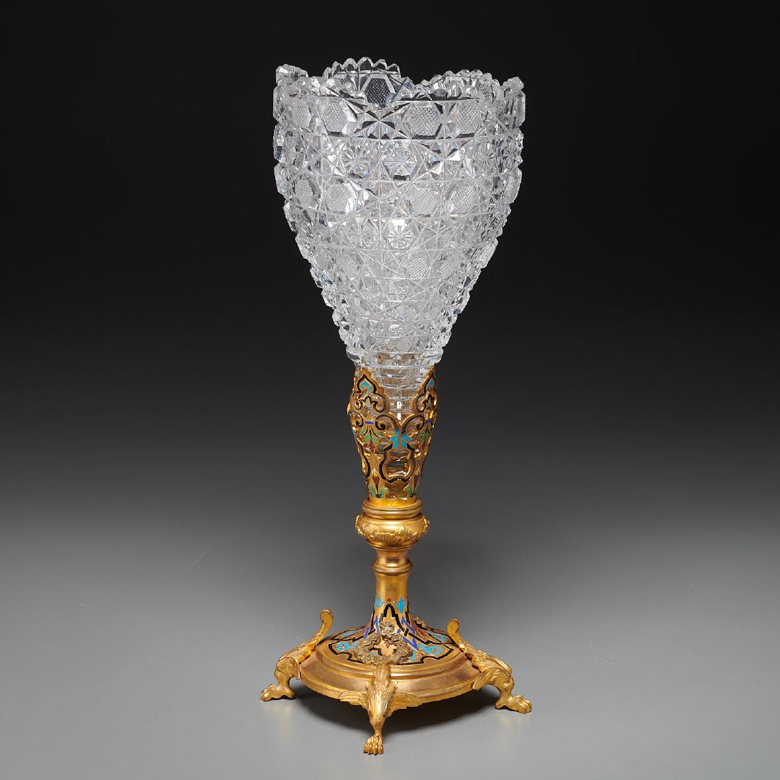 Napoleon III champleve enamel and glass vase (1 of 7)