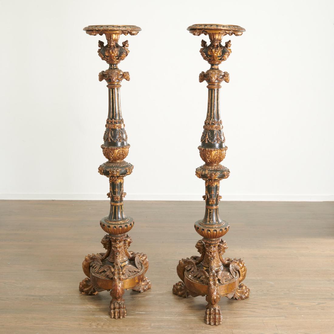 Pair large Italian Baroque style carved torchieres (1 of 10)