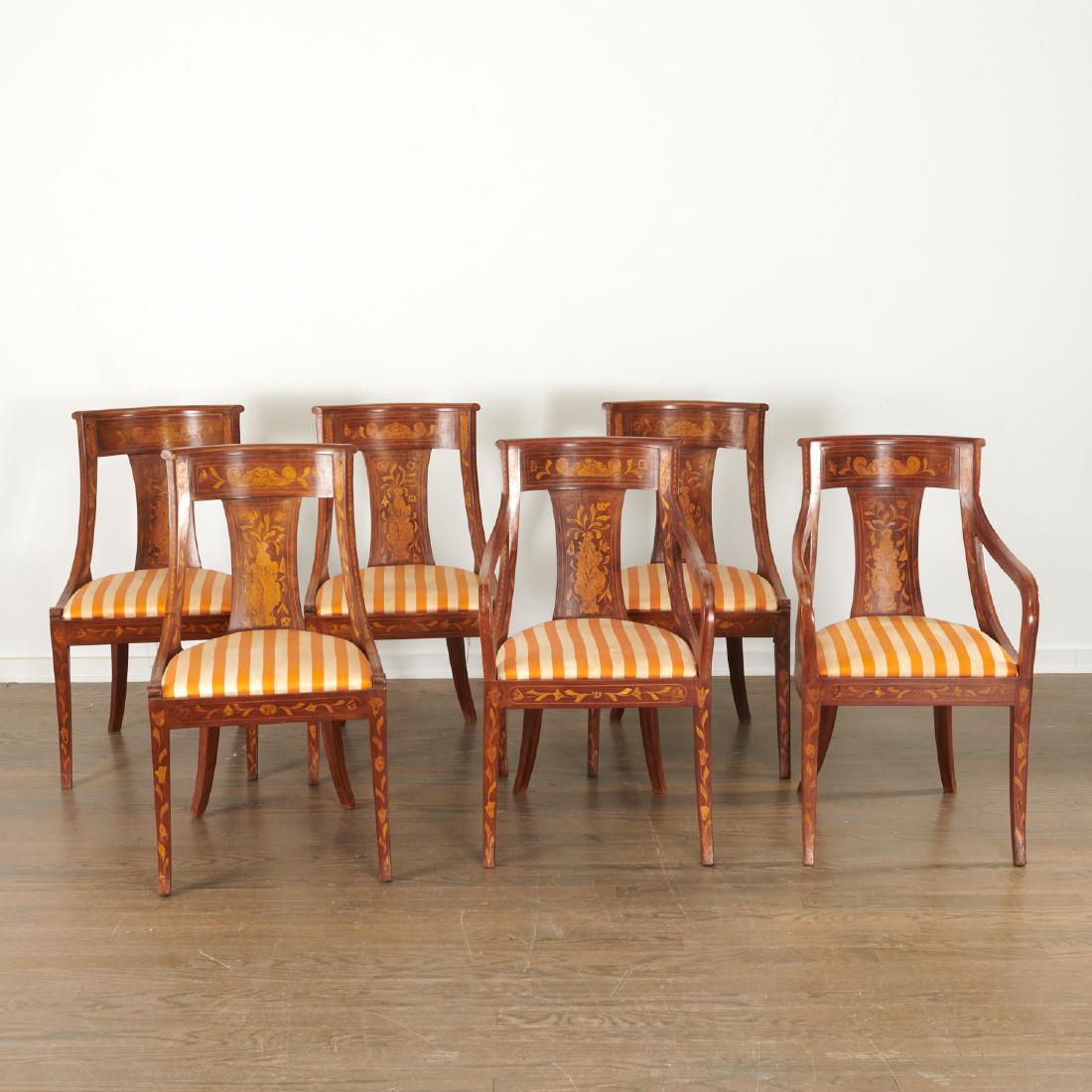 Set (6) Dutch Neoclassic inlaid gondola chairs (1 of 10)