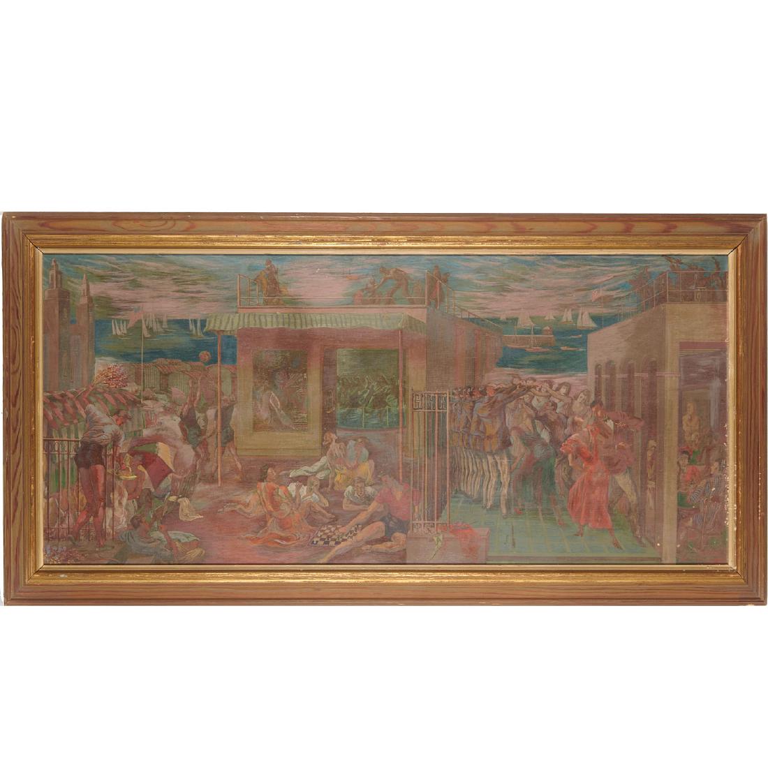 Peppino Mangravite, painting: Peppino Mangravite, painting, Peppino Mangravite (Italian/American, 1896-1978), Mural Study I, for the Atlantic City Post Office, tempera on board, no signature observed, information label verso, 17"h