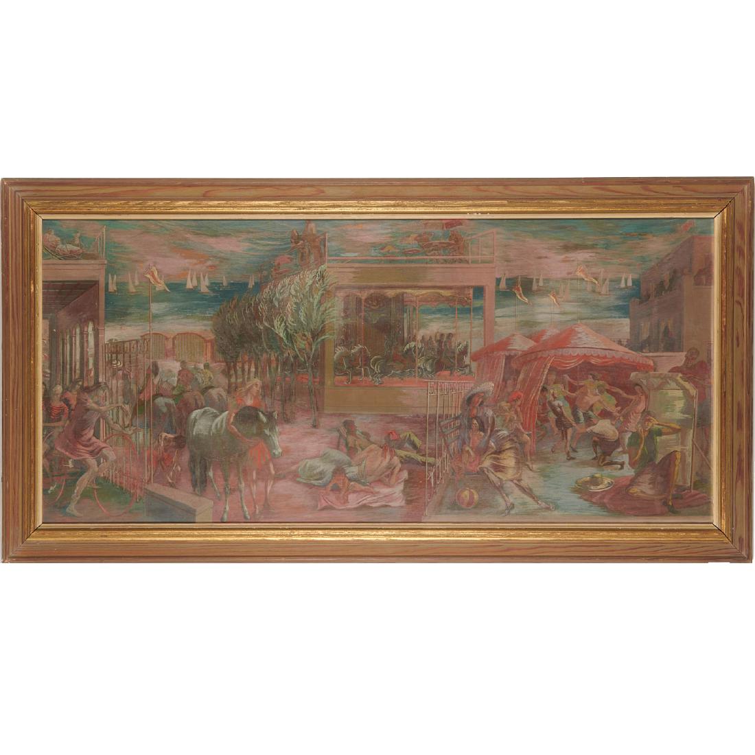 Peppino Mangravite, painting: Peppino Mangravite, painting, Peppino Mangravite (Italian/American, 1896-1978), Mural Study II, for the Atlantic City Post Office, tempera on board, no signature observed, information label verso, 17"