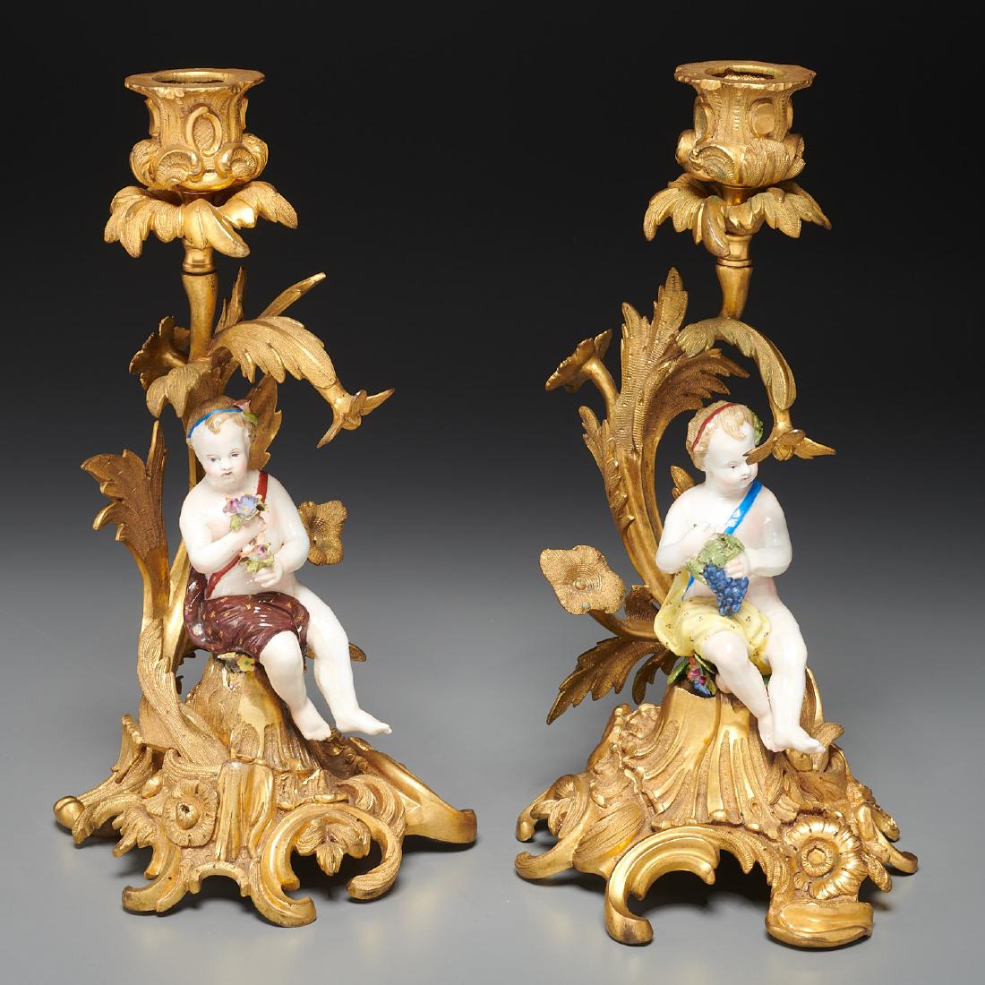 Pair Continental Rococo gilt bronze candlesticks (1 of 8)