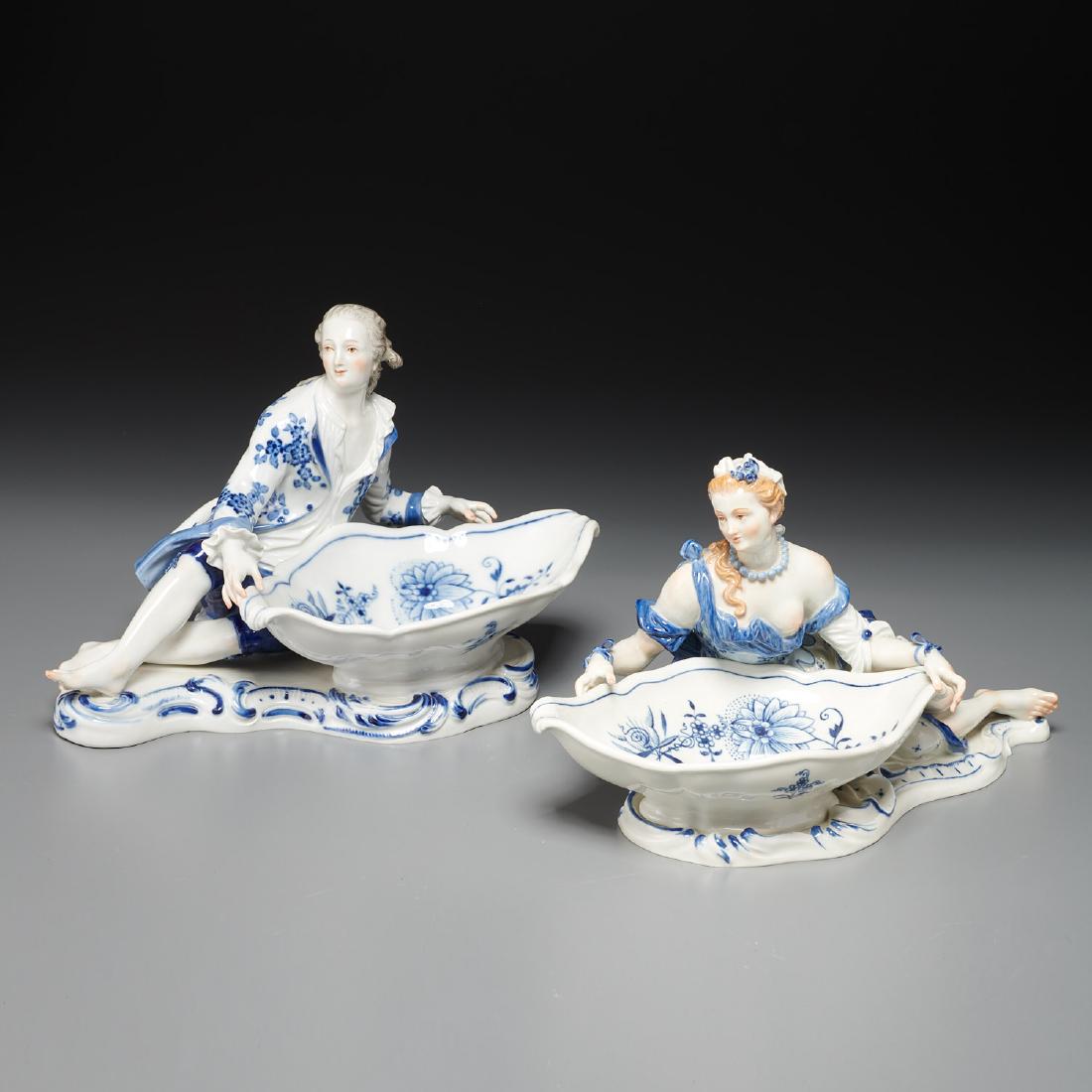 Pair Meissen porcelain figural sweet meat dishes (1 of 10)