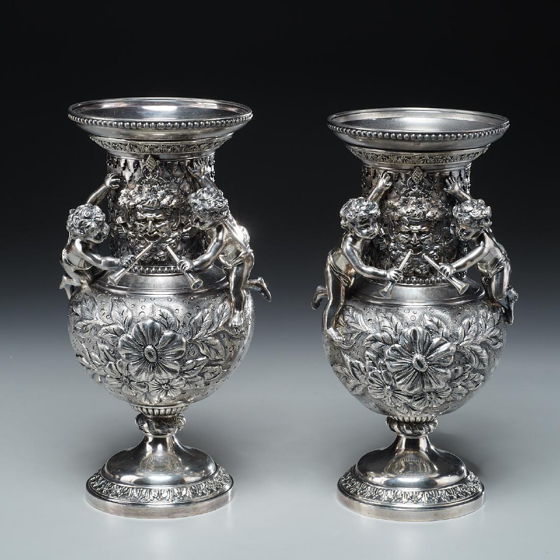 Pair Neoclassic style Derby silver plated urns (1 of 8)