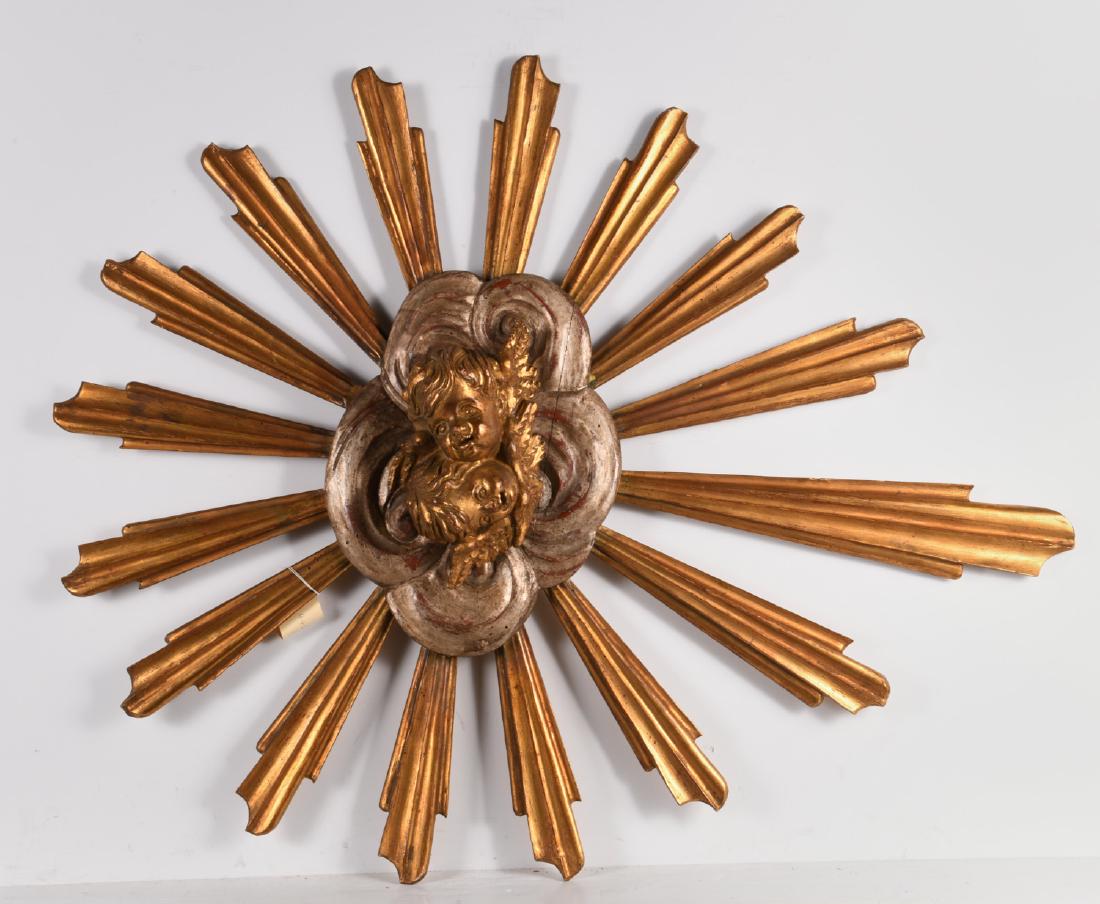 Large Italian gilt, silvered wood sunburst plaque (1 of 7)