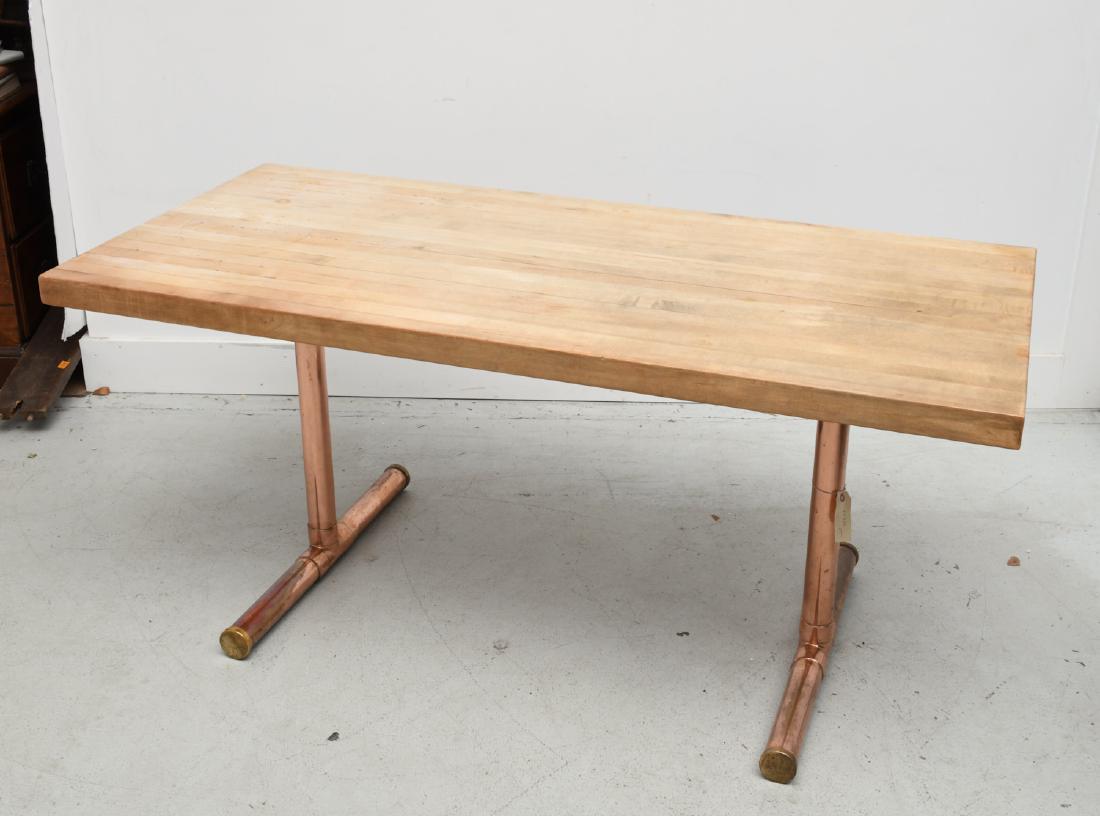Modern butcher block and copper trestle table (1 of 6)