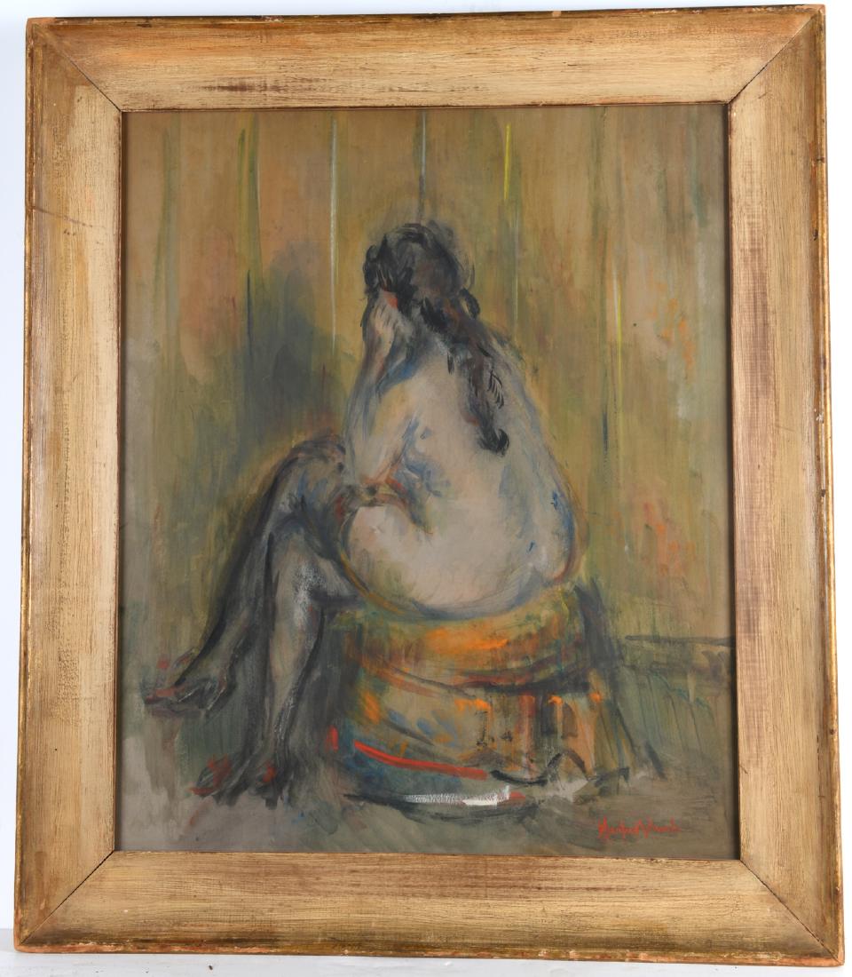 Manfred Schwartz, painting: Manfred Schwartz, painting, Manfred Schwartz (American, 1909-1970), Female Nude, watercolor on paper, signed lower right, 23.5"h x 19.25"w (sight), 29.25"h x 25"w (framed)