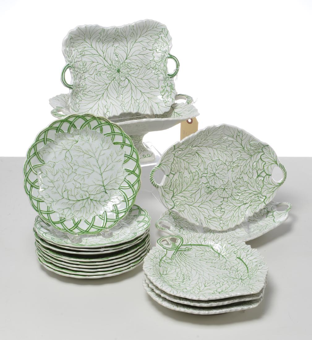 English pearlware cabbage leaf dishes and compote (1 of 10)