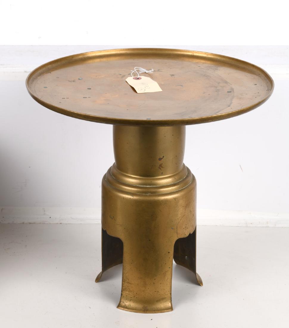 Japanese brass pedestal low table: Japanese brass pedestal low table, 20th c., unmarked, 14.5"h x 15.25"dia