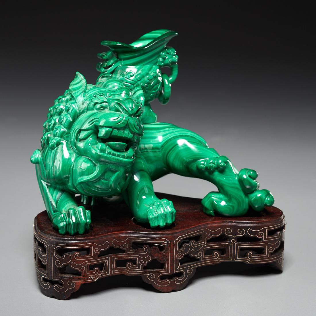 Chinese carved malachite foo lion (1 of 6)