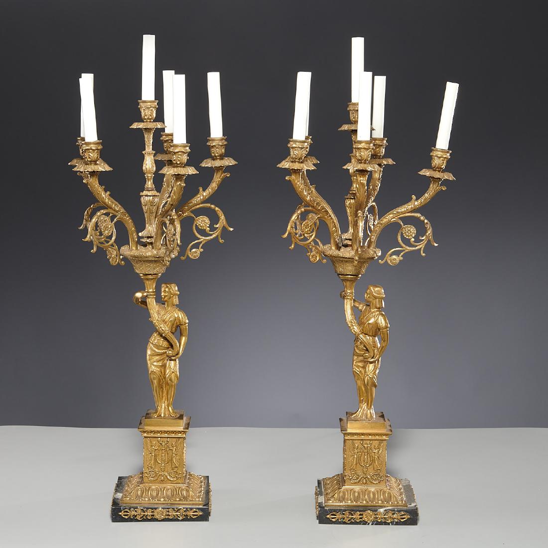 Pair Empire style gilt metal candelabra (1 of 9)
