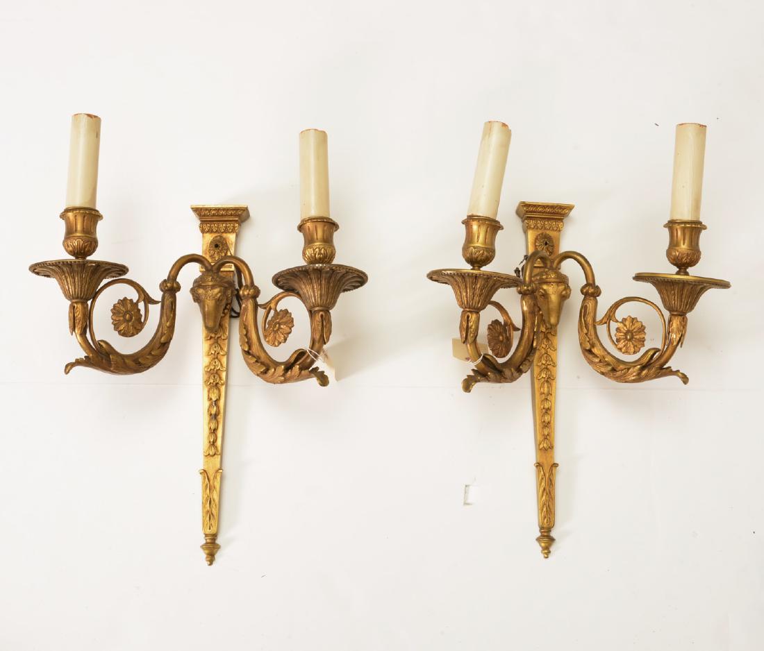 Pair Louis XVI style bronze ram's head sconces (1 of 6)