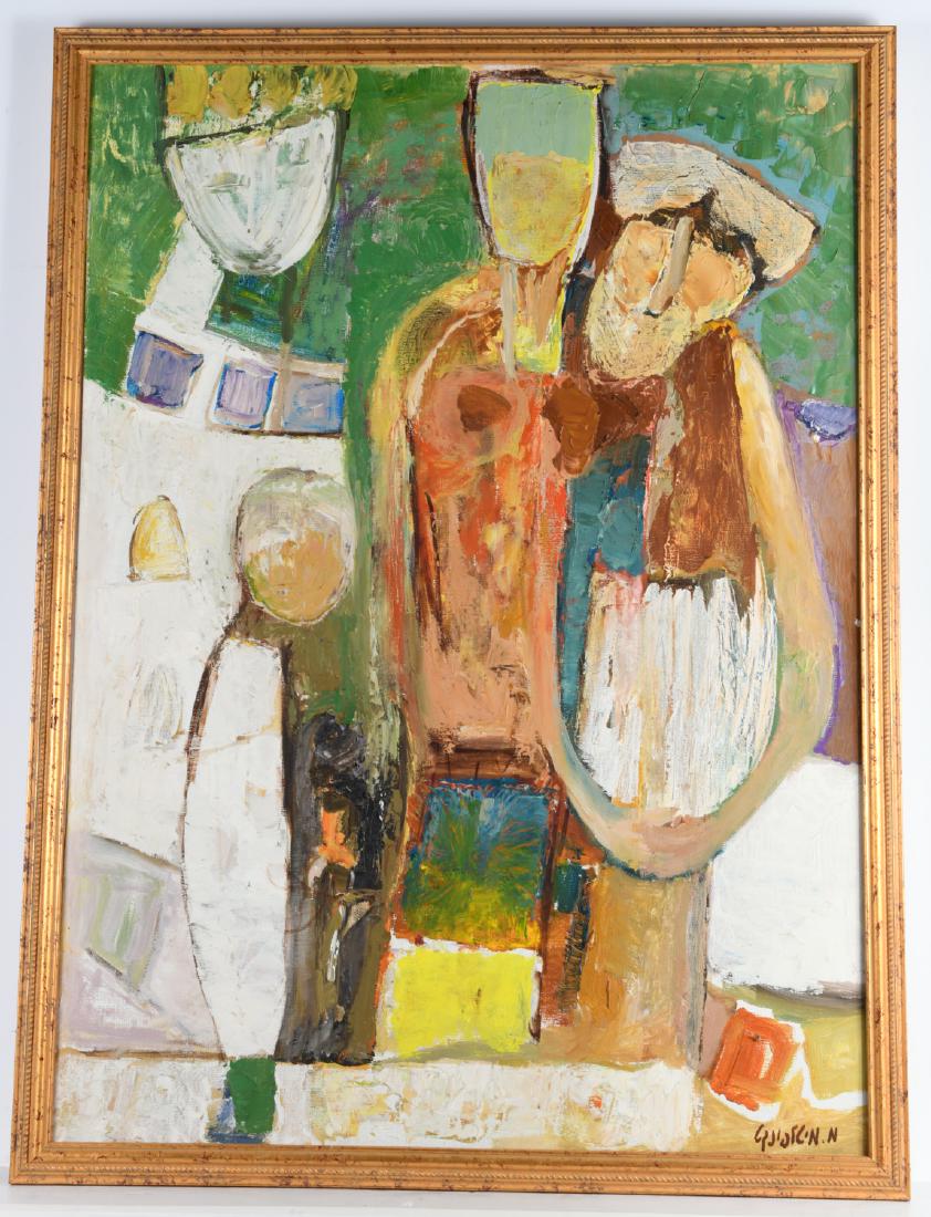 Mordecai MIttelpunkt, painting: Mordecai MIttelpunkt, painting, Mordecai Mittelpunkt (Israeli/Polish, 1922-1982), Abstracted figures, oil on canvas, signed lower right, 39"h x 28.25"w (sight), 42"h x 31.25"w (frame)